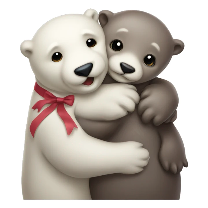 Otter with a ribbon at the Head hugging an ice bear  sticker