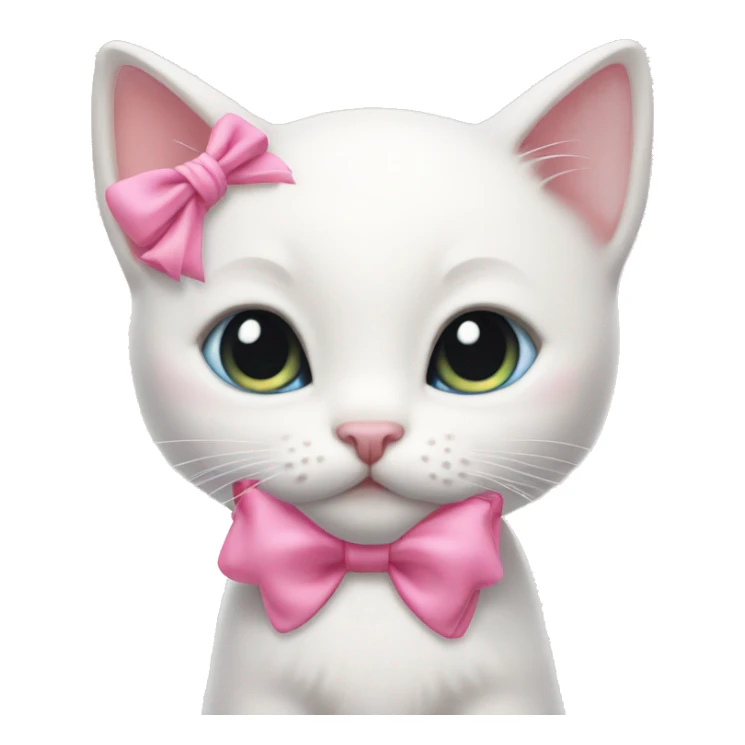 white kitten with pink bow on head and pink bow behind sticker