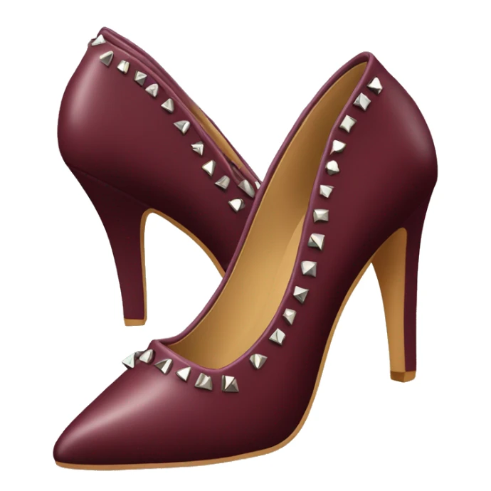 Realistic isolated pair of burgundy  pointed toe studded high heel shoes.  sticker