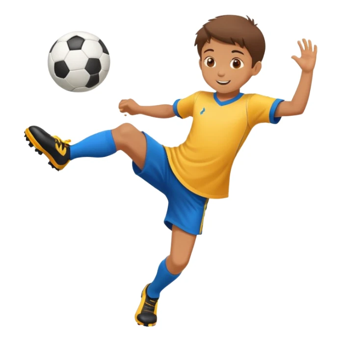 child kicking a ball, cheerful and energetic, motion lines to show action sticker