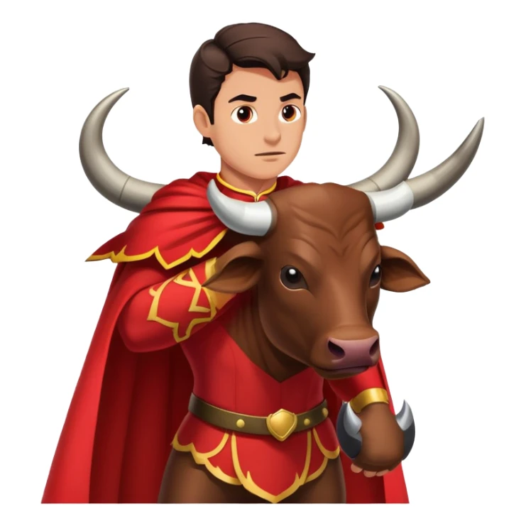 matador with red cape facing a charging bull sticker
