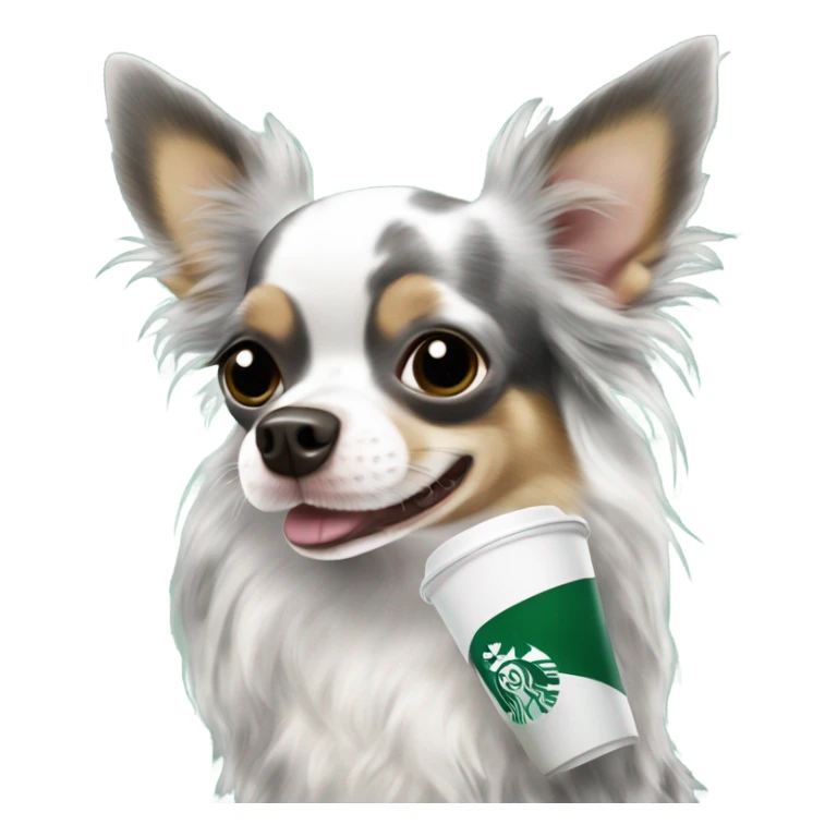 Blue black dapple Merle long hair chihuahua drinking Starbucks  sticker