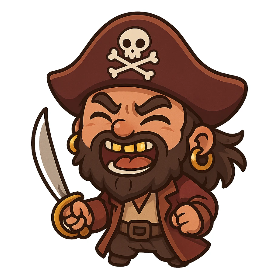 humorous Caribbean pirate with exaggerated expression, gold teeth and earrings sticker
