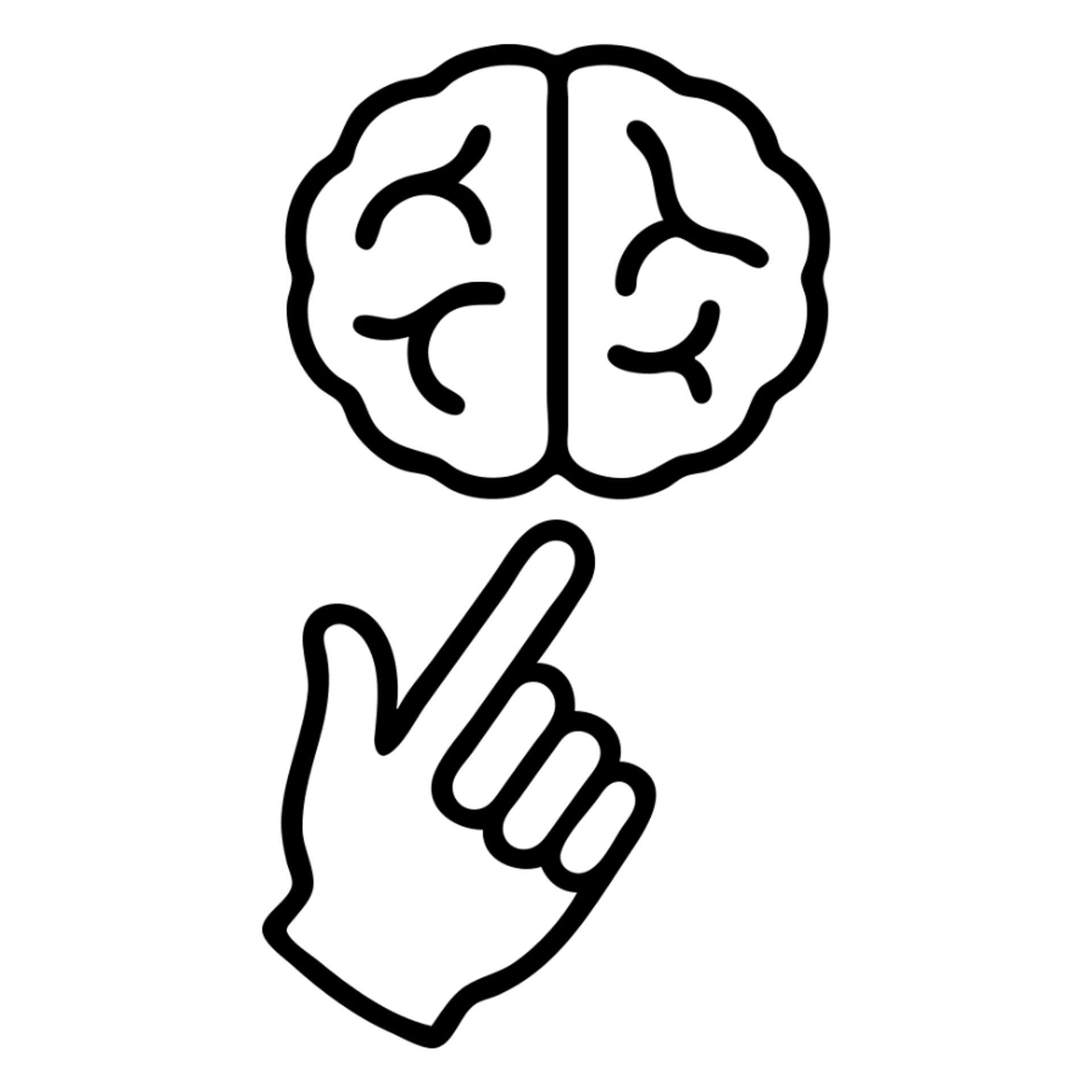 a hand with detailed fingers pointing to a brain sticker