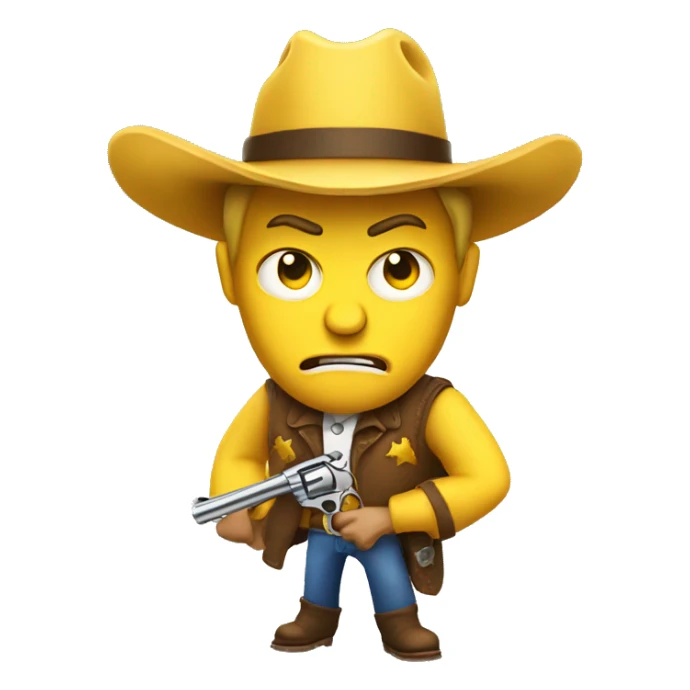 Angry yellow cowboy holding revolver sticker