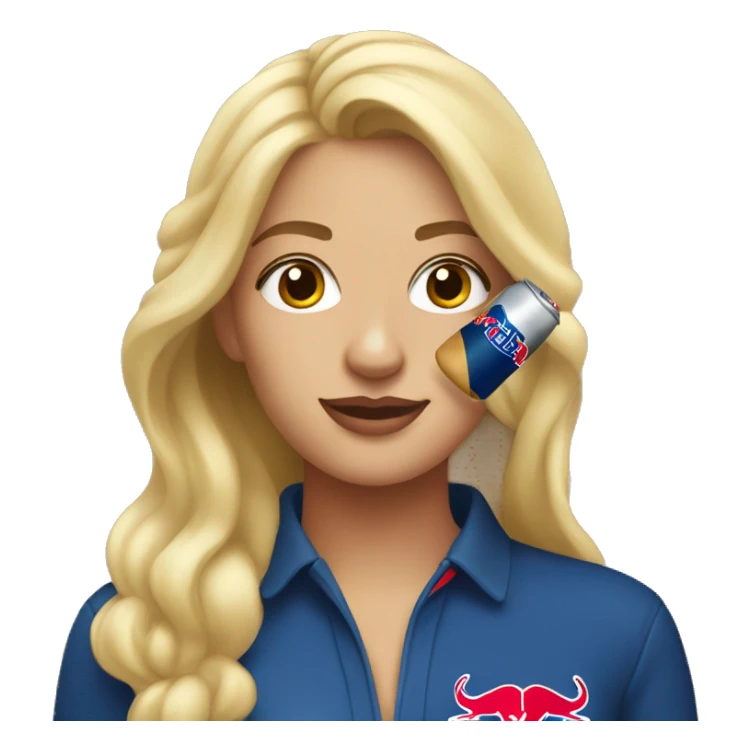 a blonde woman with heart eyes holding a redbull  sticker