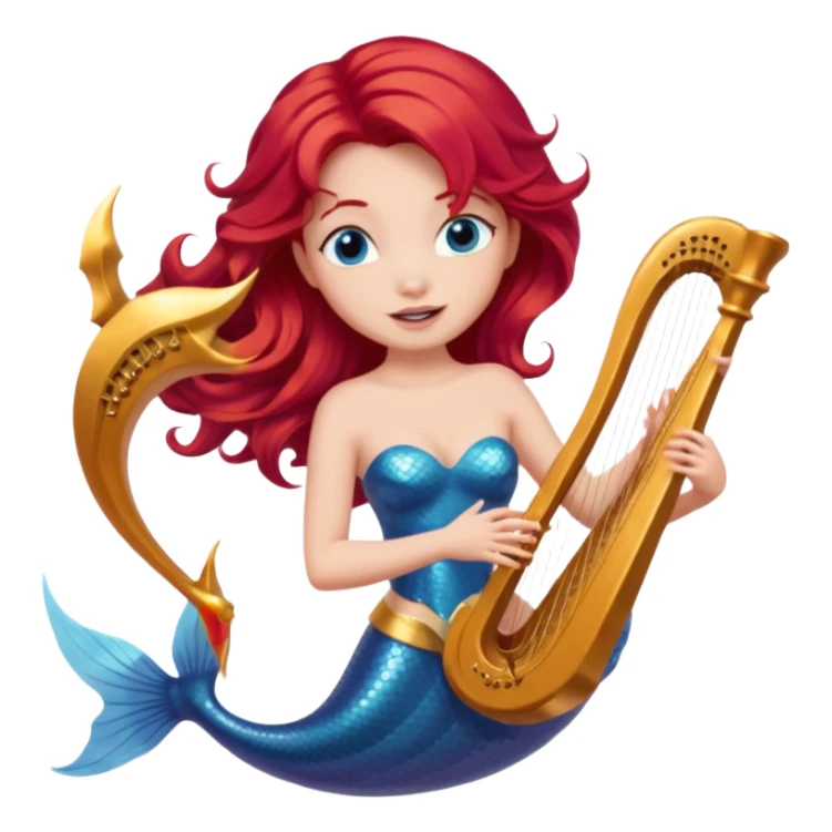 Singing Mermaid – Holding harp, red hair sticker