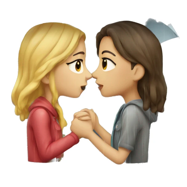 Two girl kissing in a rain sticker