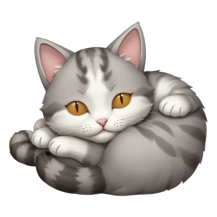 grey and white small cat with eyes closed lying down upside down tightly hugging its own face sticker