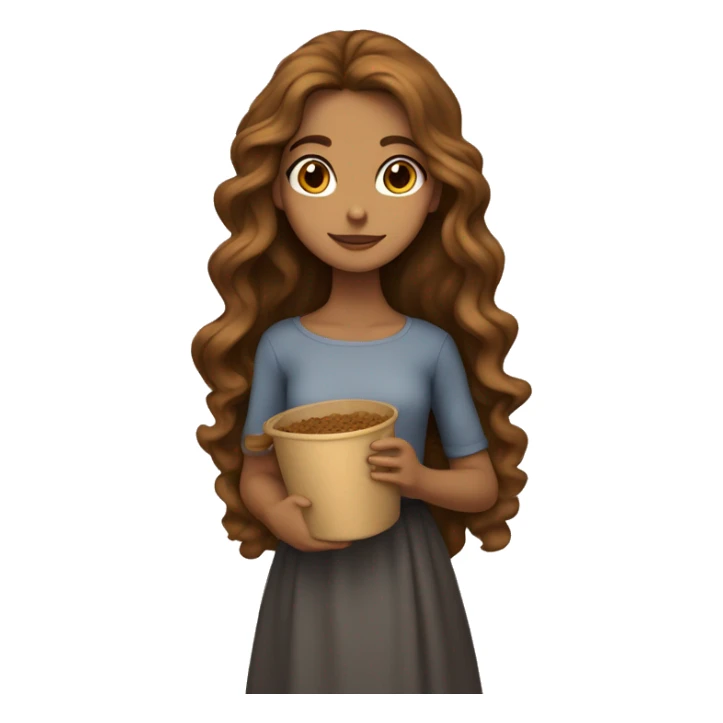 tan girl with long wavy brown hair, holding a calico vat sticker