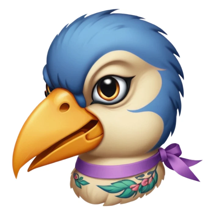 bird with piercings on beak and excessive face tattoos and ribbon two eyes sticker