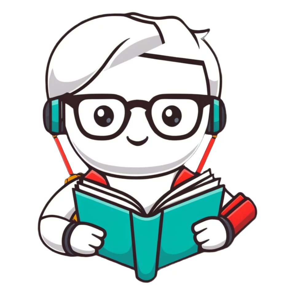 nerdy robot librarian with glasses and books sticker