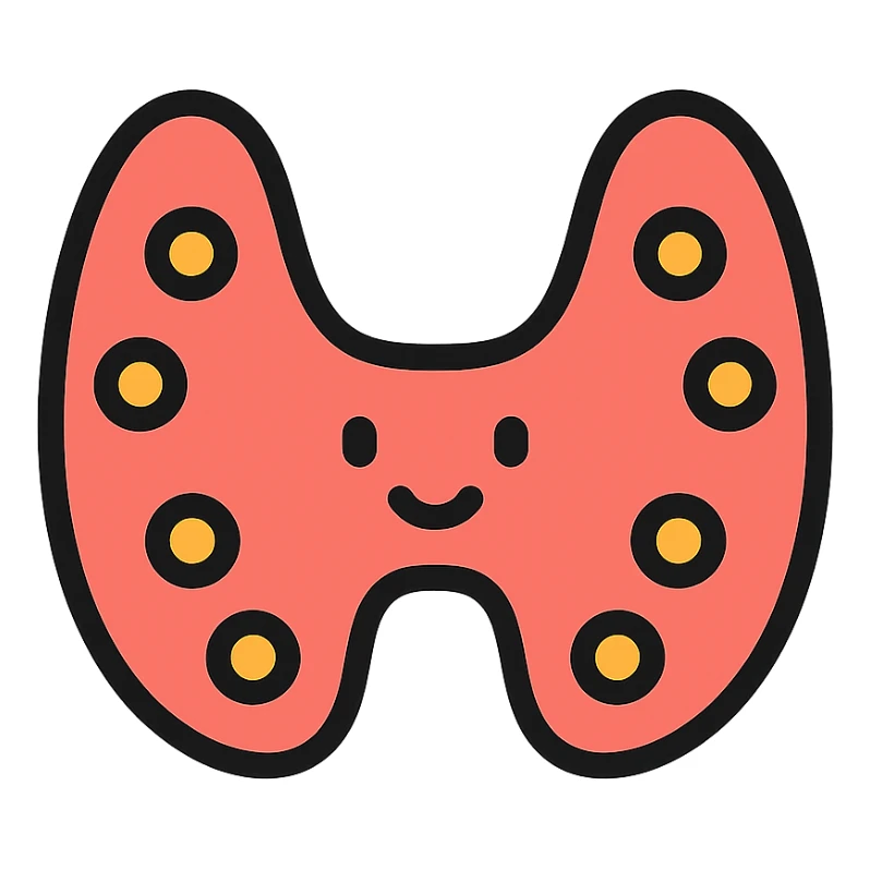 cartoon thyroid gland, bright colors, outlined sticker