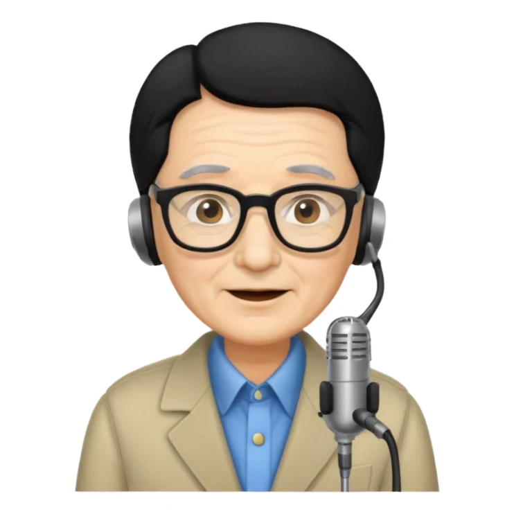 Un locutor de radio,edad avanzada,  pelo negro, con gafas, sticker