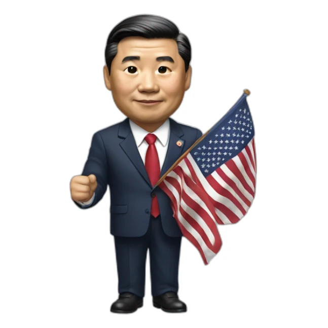 President Xi holding a usa flag sticker
