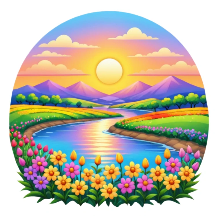 sunrise landscape with flowers sticker