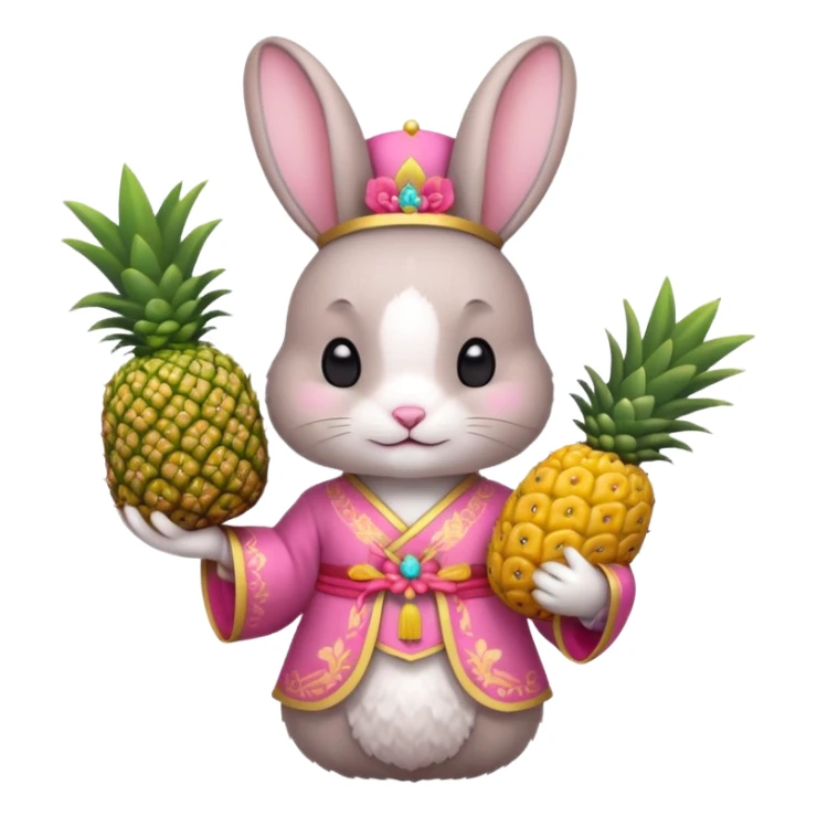 rabbit, wearing pink chinese ancient custome, with pine apple sticker