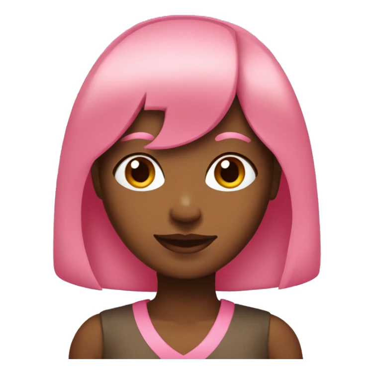 Brown skin lady with pink long hair and short bangs sticker