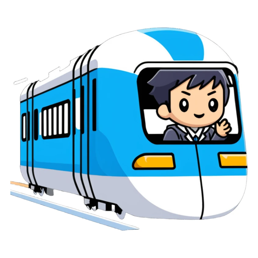 Japanese high school boy riding shinkansen bullet train during school trip sticker