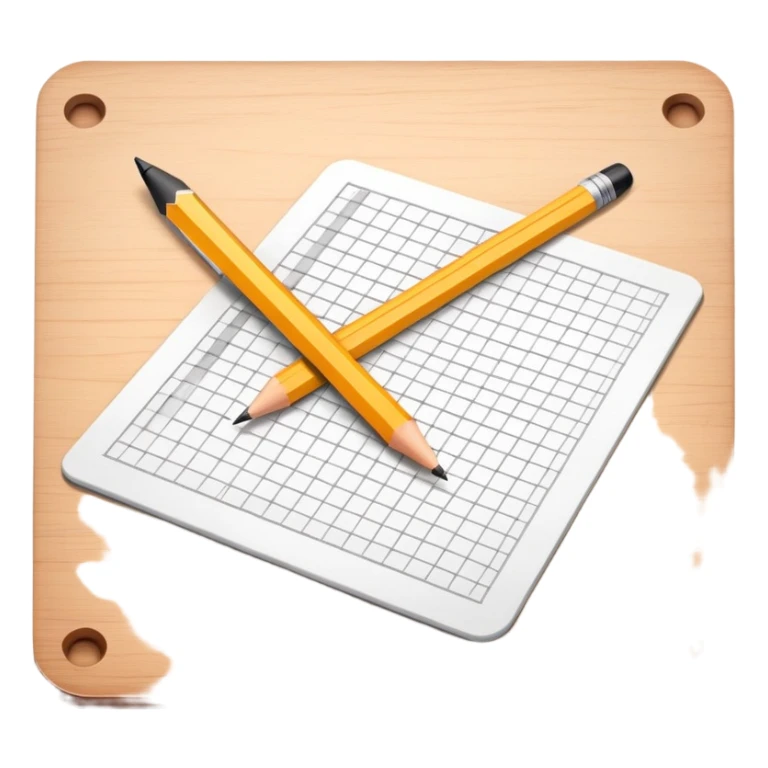 A pencil is placed over a paper grid, representing the sketching phase of a logo sticker
