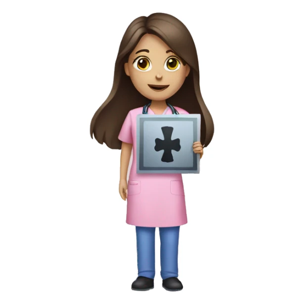 Brunette girl in pink scrubs holding an X-ray  sticker