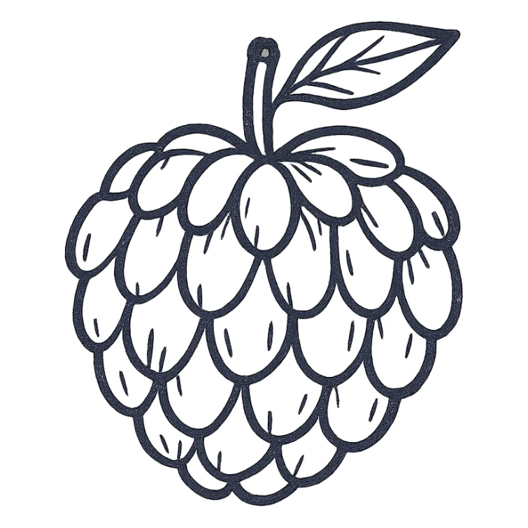 hand drawn black outline sugar apple fruit, minimal, no fill sticker