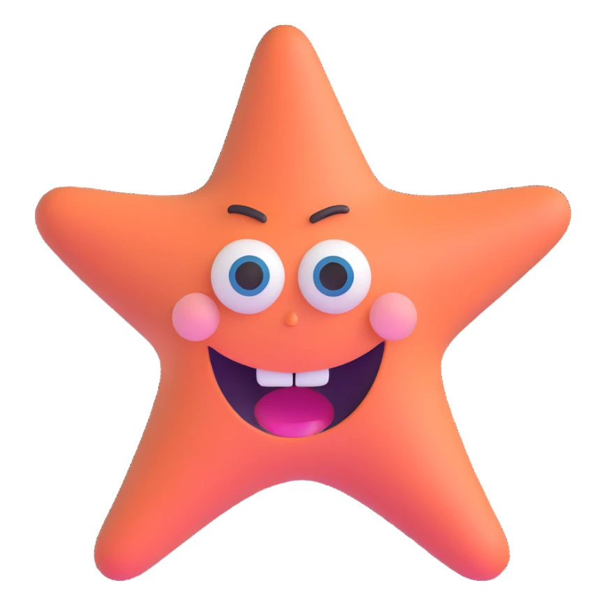 Patrick Star face from SpongeBob, wide eyes, big smile sticker