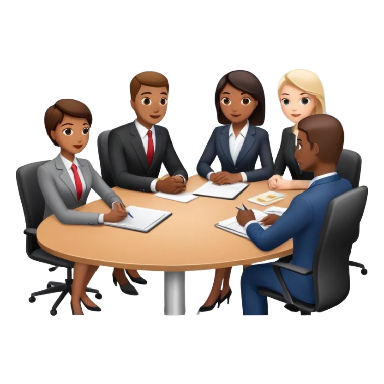 diverse team in business attire discussing at a meeting table sticker