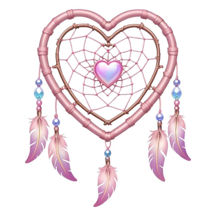 Iridescent pastel pink heart-shaped sakura dreamcatcher sticker
