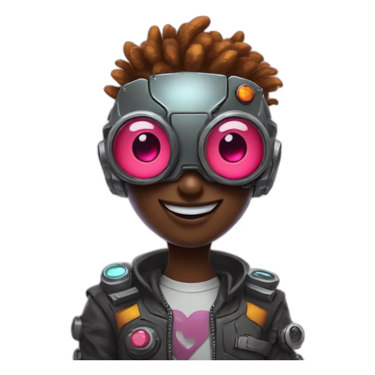 cyberpunk planet with a cartoon smiling face with heart-eyes sticker
