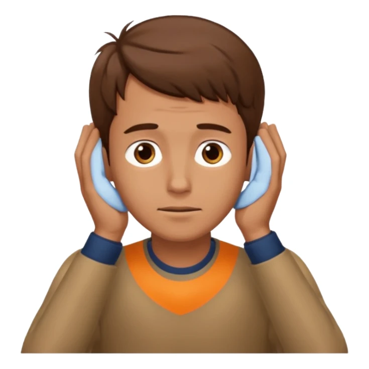 Man with brown hair with head in hands looking up just slightly  sticker