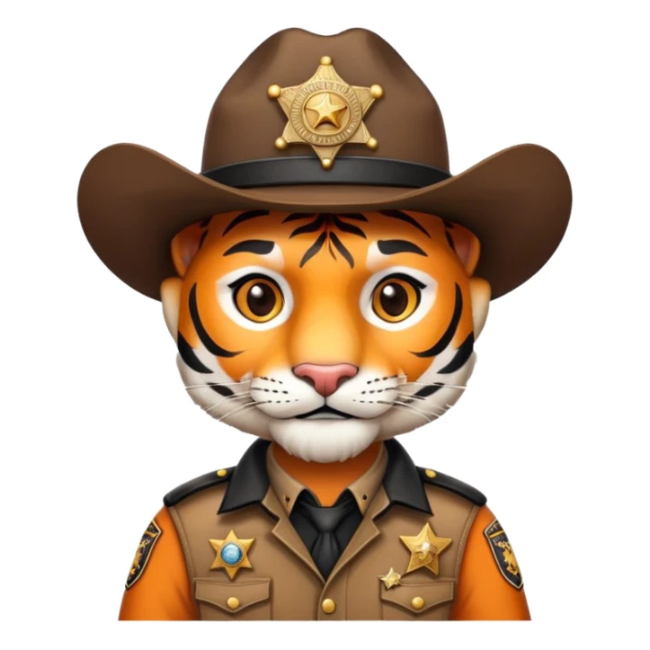 Wild west tiger sheriff with badge and hat sticker