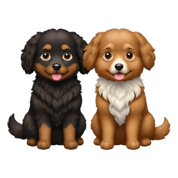 two dogs with wavy hair, one black and one brown with mountains sticker