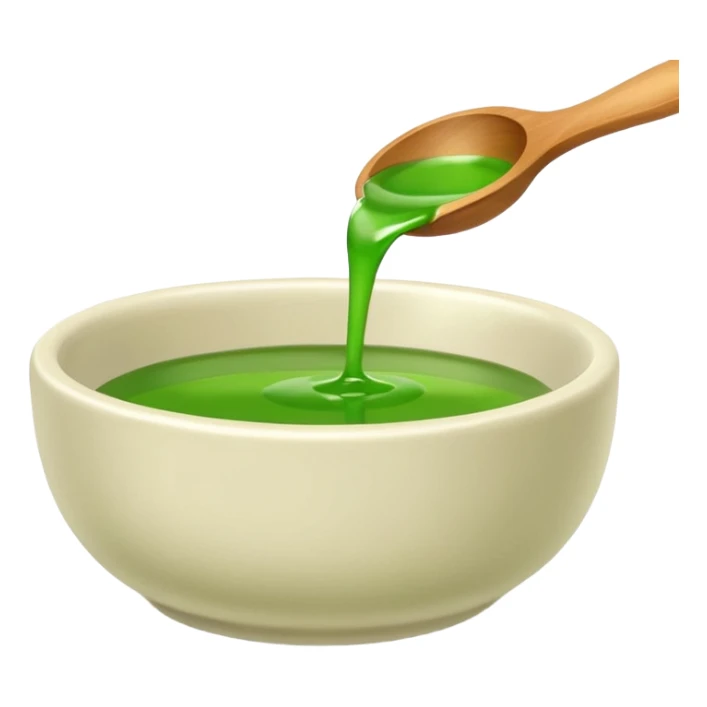 small dipping bowl with green liquid, matte, simple, clear sticker