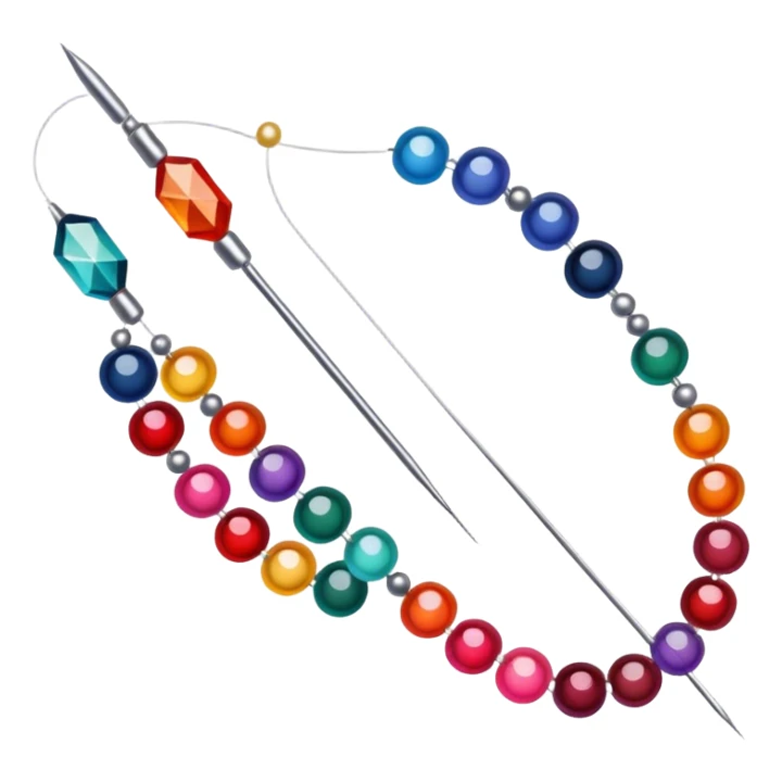 Create an icon that represents the hobby of beadwork, including colorful beads, thread, and a beading needle or tool. The design should capture the essence of beadwork with an artistic, crafty vibe. The icon should be simple yet detailed, showcasing the creativity and precision involved in beadwork. The background should be transparent. sticker