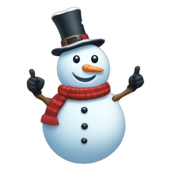 snowman with snow and thumb's up sticker
