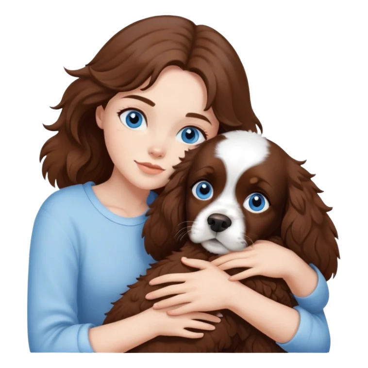 girl with blue eyes and brown hair hugging spaniel sticker