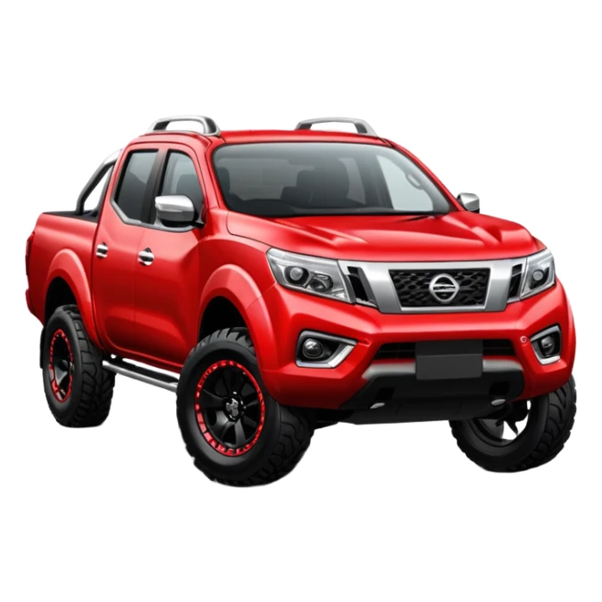 Red Nissan Navara np300 with monster black wheels sticker