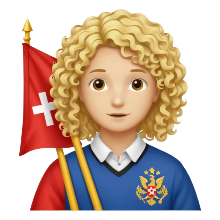 Erstelle mir eine weißen Jungen der locken bat der vor einer bossnien flage steht und dumm aus sieht sticker