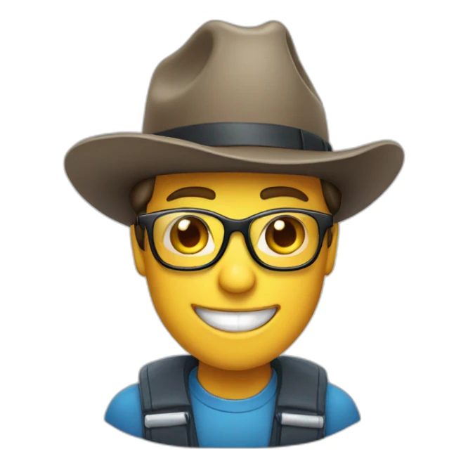 happy looking person wearing a truckers hat and glasses sticker