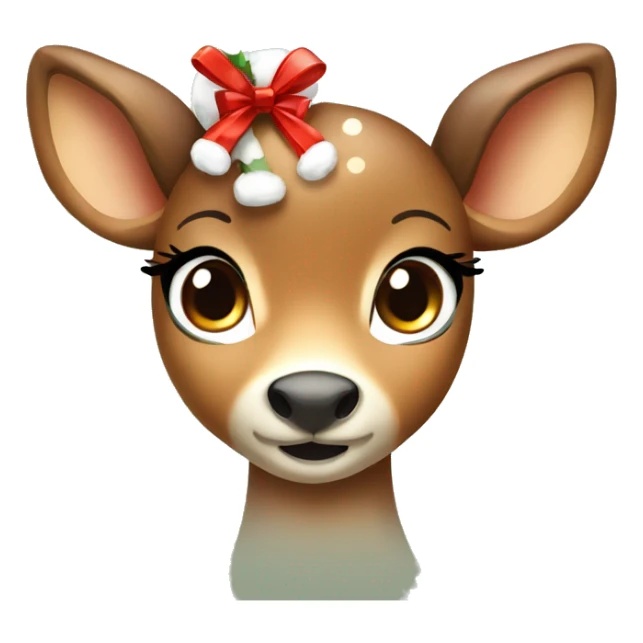 Cute cartoon deer with big eyes and wearing Christmas bow sticker
