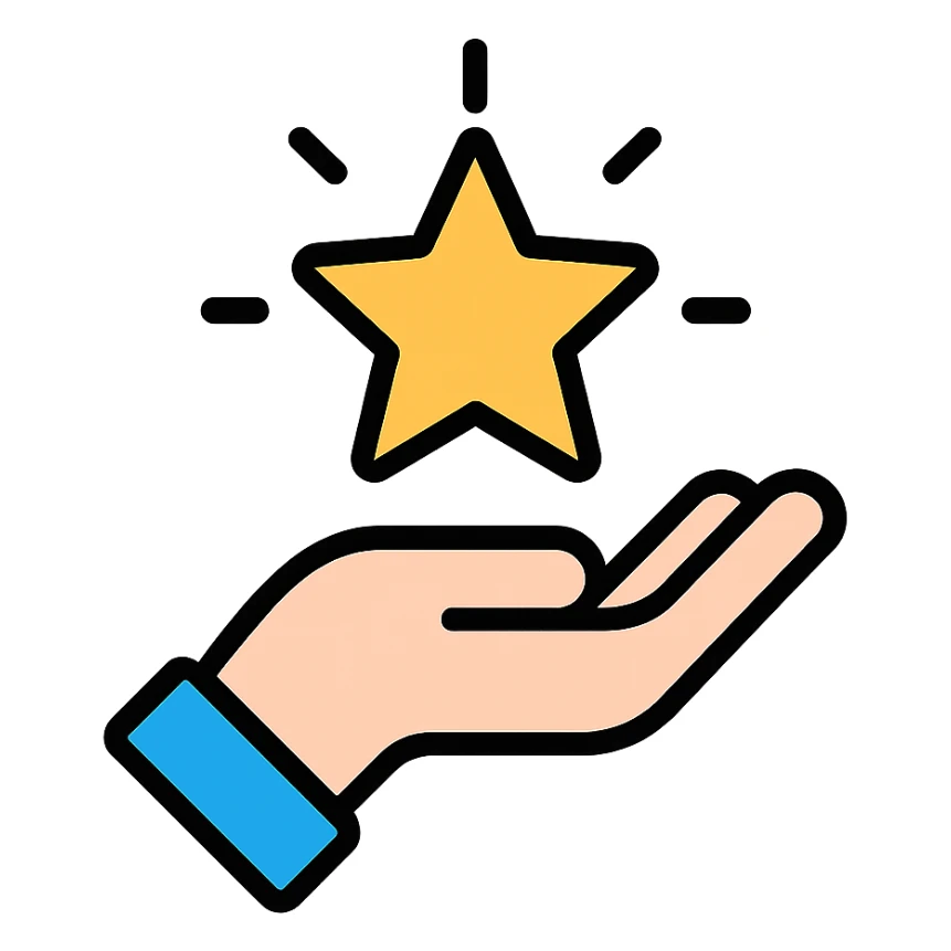 hand holding a shining star, symbolizing manifesting dreams into reality, bold optimistic style sticker
