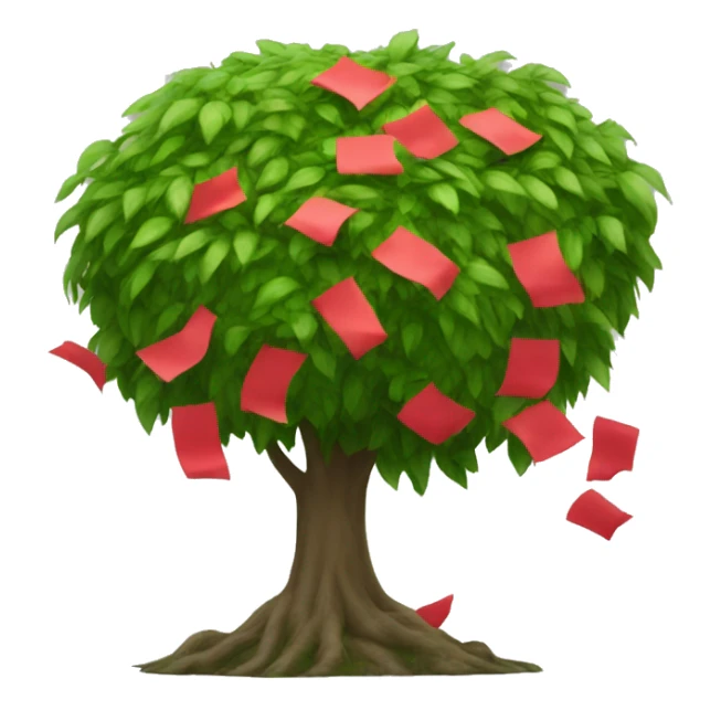A big leafy bush with scattered red papers growing on it.  sticker