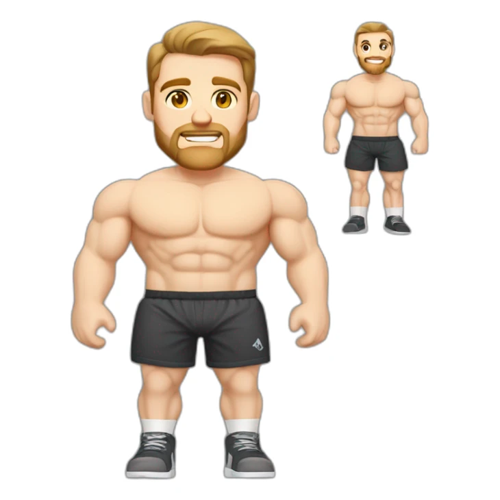Full height Pale skinned fit man With biceps, Realistic eyes and mouth, light brown hair and stubble In dark gray sleeveless mike, black oversize sports shorts, watch and white sneakers. sticker