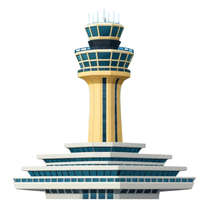 Schiphol Airport control tower, iconic modern architecture, clear details, emoji style, no text sticker