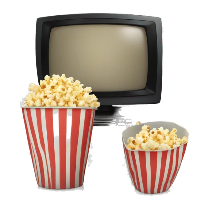 Popcorn in a striped cup with a TV sticker