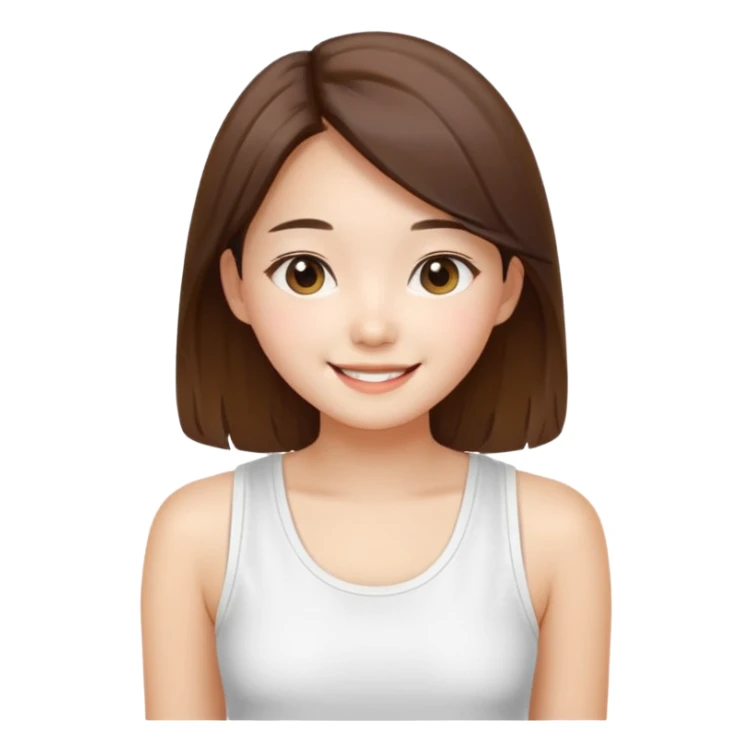Cute preppy , straight hair,a basic white tank top,korean sticker