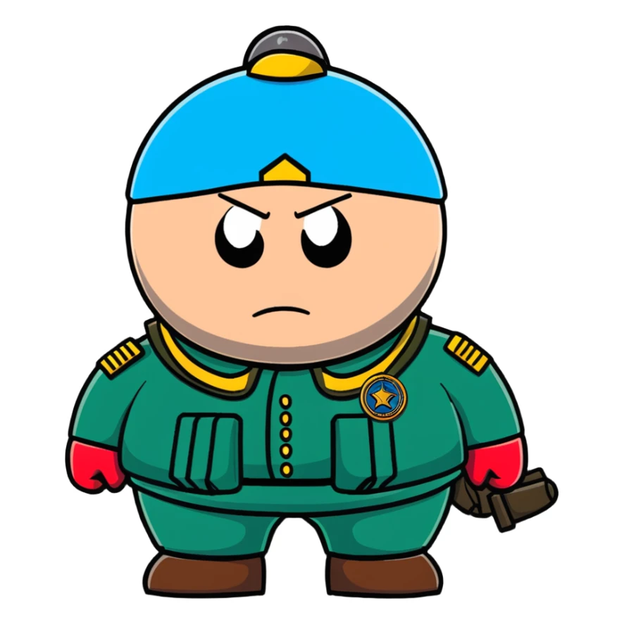 Cartman from South Park in military uniform, combat gear sticker