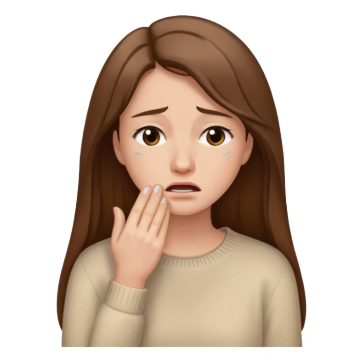 Woman with long brown hair crying, light beige sweater sticker