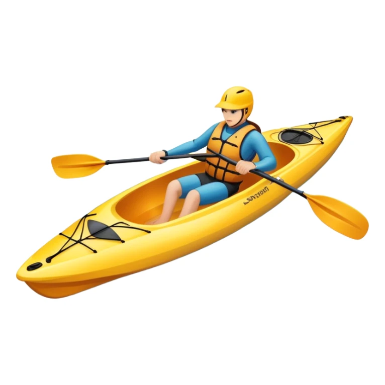An icon showing a close-up of a sleek kayak with double-bladed paddles gliding through water. Splashes surround the boat as it cuts across a calm surface, symbolizing speed and focus. Transparent background emphasizes the dynamic and personal nature of kayak paddling. sticker